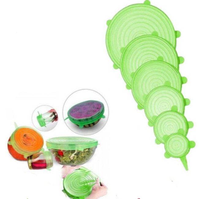 Набір силіконових кришок для посуду Chizequar універсальні 6 шт Зелений
