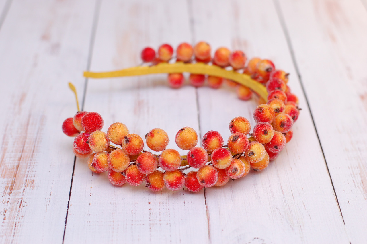 Обруч для волосся / ободок на голову з ягодами горобини помаранчевий 305, фото 1