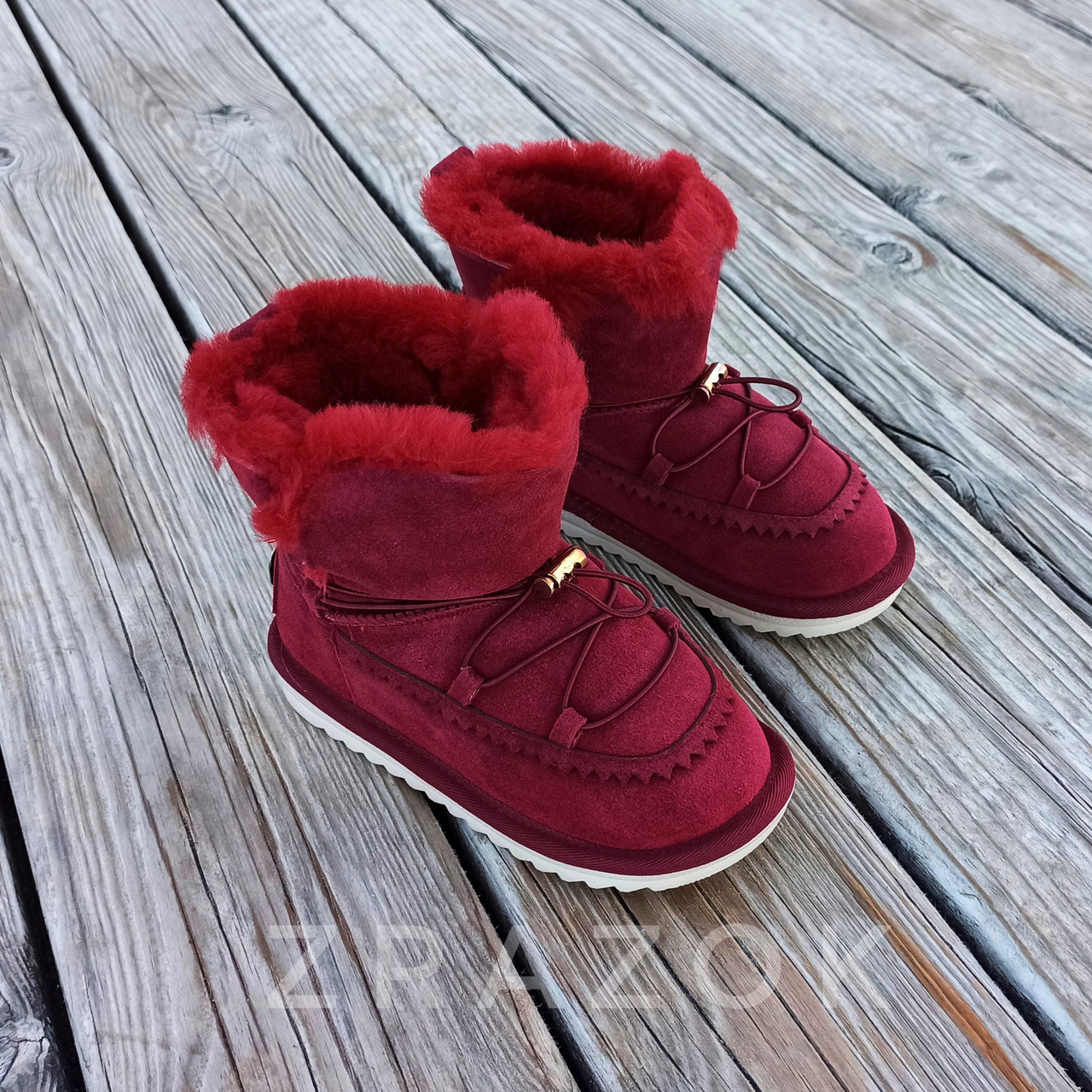 Натуральна замша натуральне хутро уггі дитячі бордо червоні, бордові черевики уггі дитячі для дівчинки