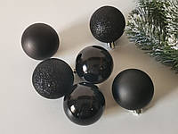 Набор новогодних елочных шаров 6 см, черный. 6 шт