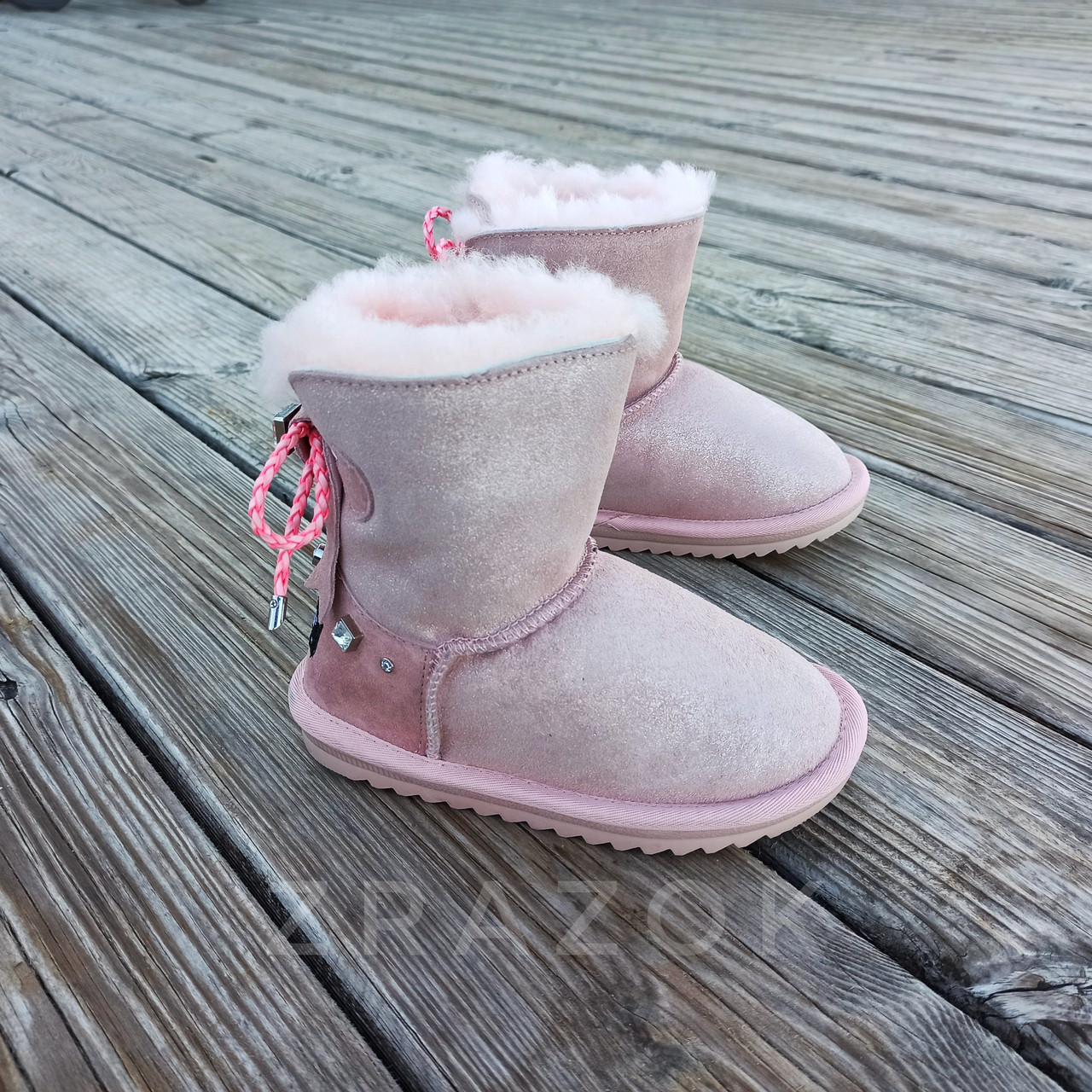 Останній розмір 31  Натуральна замша уги UGG рожеві з бантиком на дівчинку черевички-танцюжки