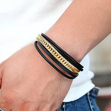 Шкіряний наручний браслет з натуральної шкіри з золотою металевою вставкою з магнітною застібкою