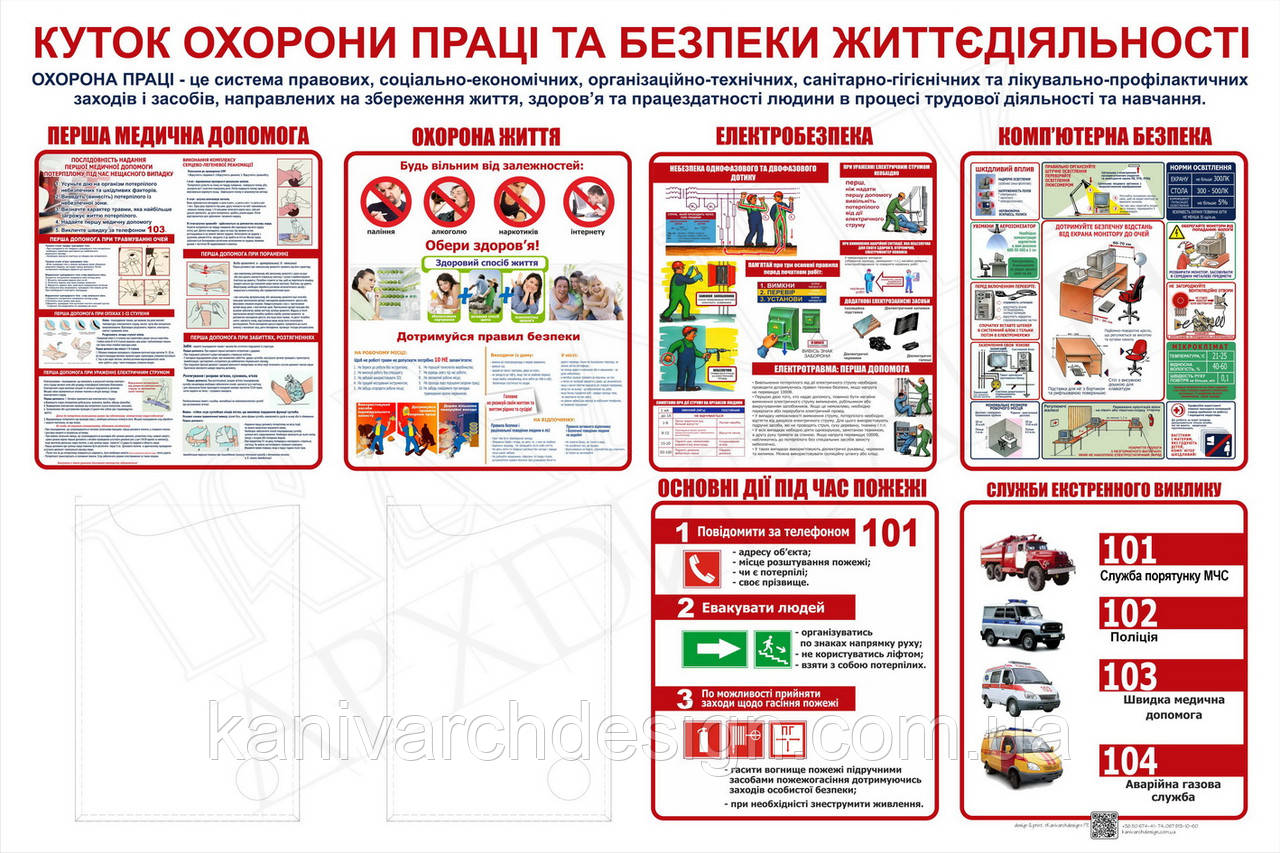 Стенд 04 "Куток охорони праці та безпеки життєдіяльності" з двома інформаційними карманами