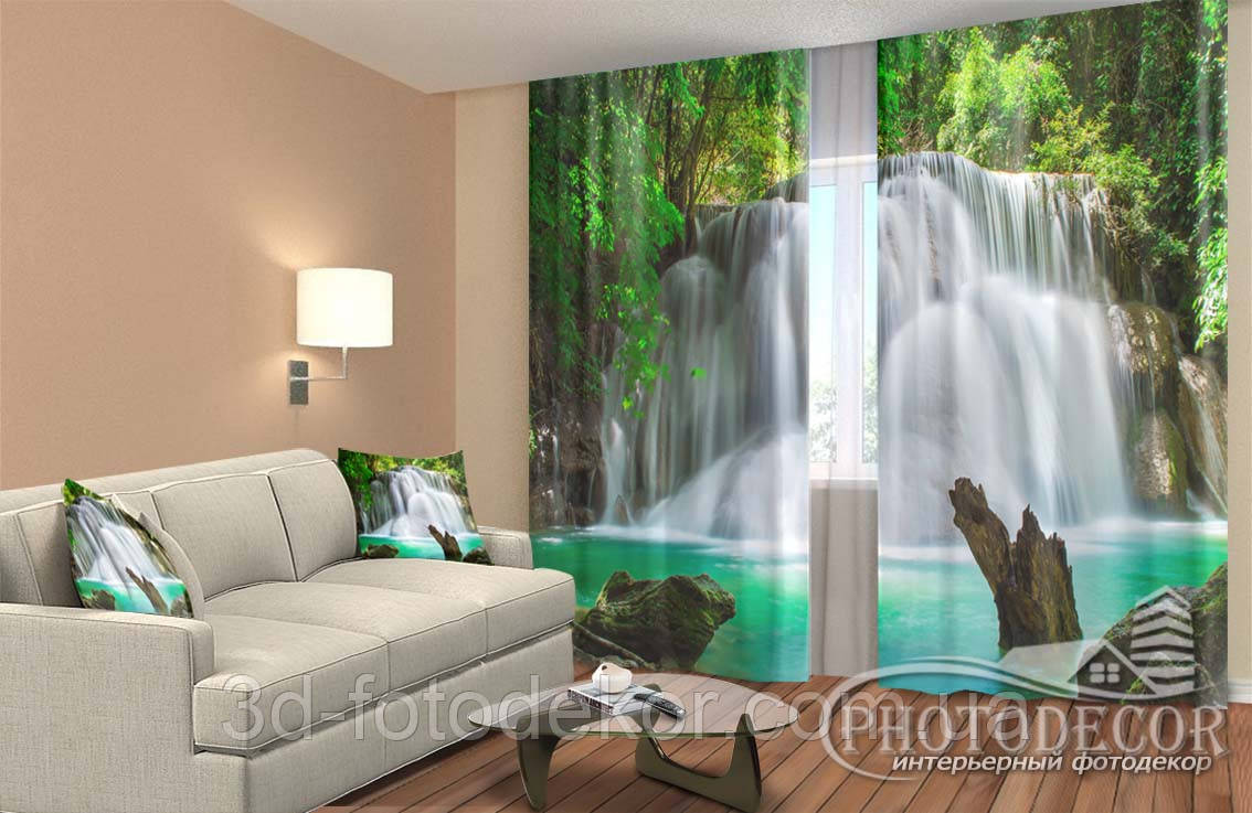 Фото Штори "Водоспад у лісі 4" 2,5м*2,9м (2 полотна по 1,45м), тасьма