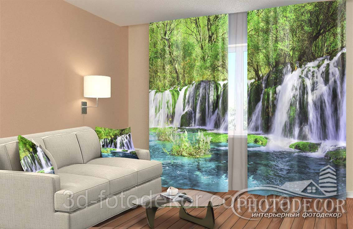 Фото Штори "Водоспад у парку" 2,5м*2,9м (2 полотна по 1,45м), тасьма
