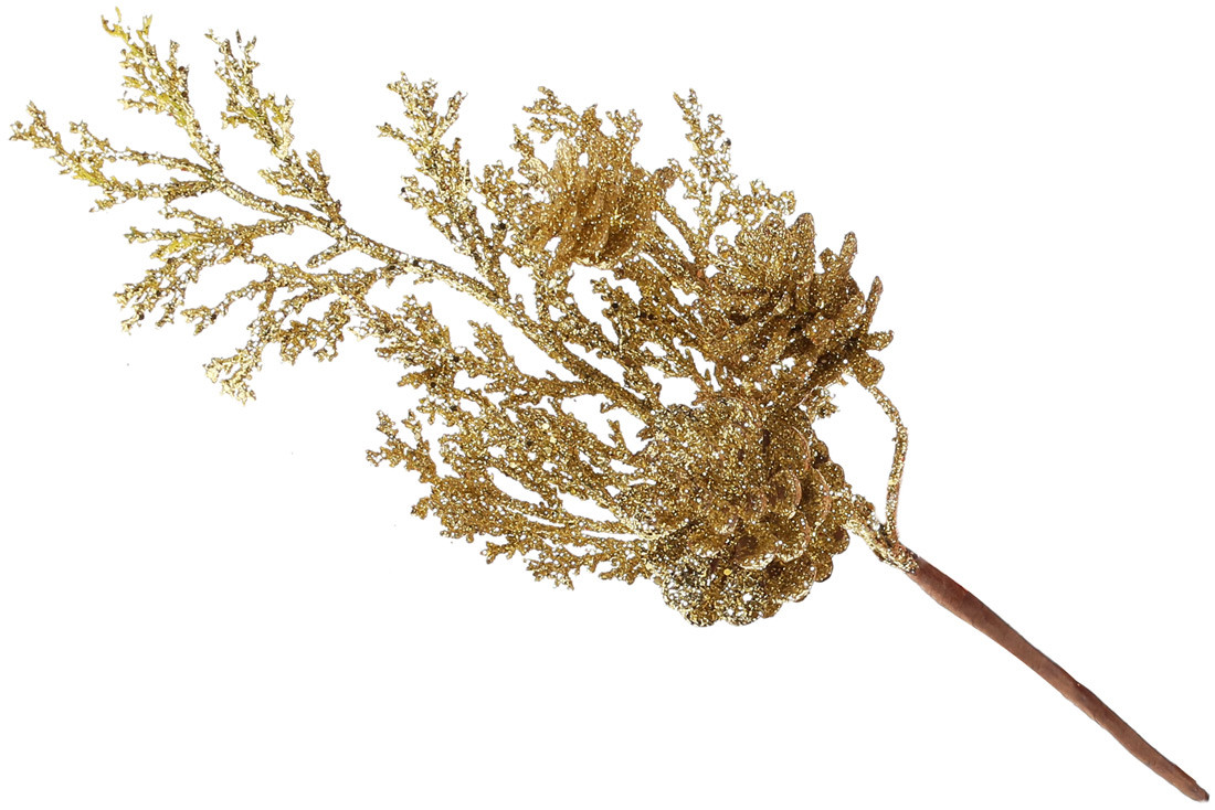 Декоративна гілка з шишками 20см, колір - золото - 12 шт УПАКОВКА ТОВАР ВІД ВИРОБНИКА