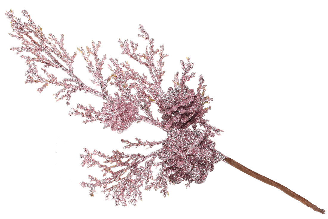 Декоративна гілка з шишками 20см, колір - рожевий - 12 шт УПАКОВКА ТОВАР ВІД ВИРОБНИКА
