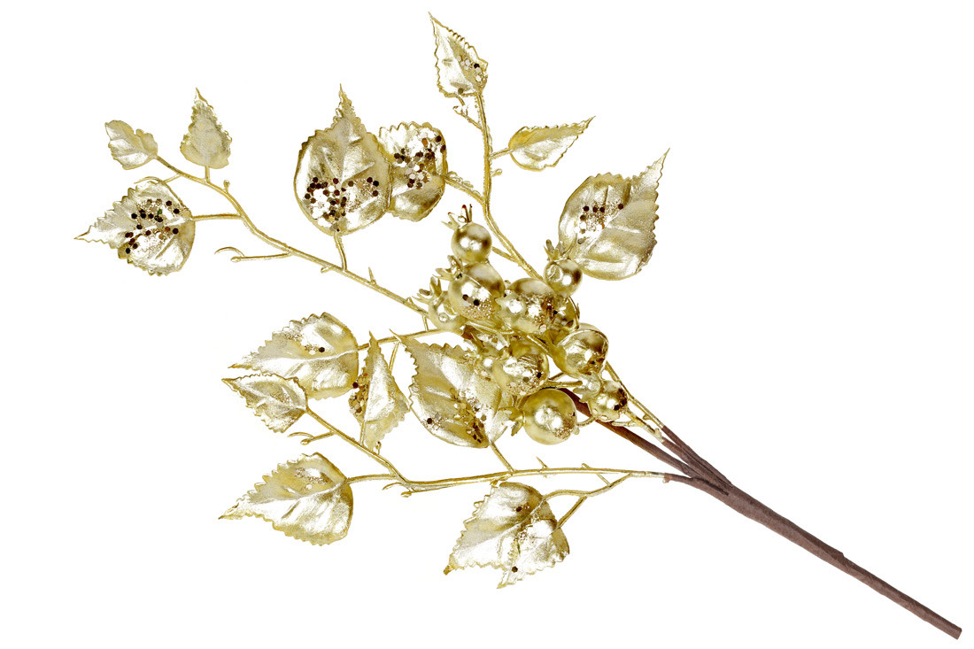 Декоративна гілка з ягодами та листям 50см, колір - матове золото - 12 шт УПАКОВКА ТОВАР ВІД ВИРОБНИКА