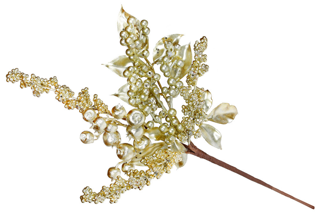 Декоративна гілка з ягодами та листям 49см, колір - матове золото - 12 шт УПАКОВКА ТОВАР ВІД ВИРОБНИКА