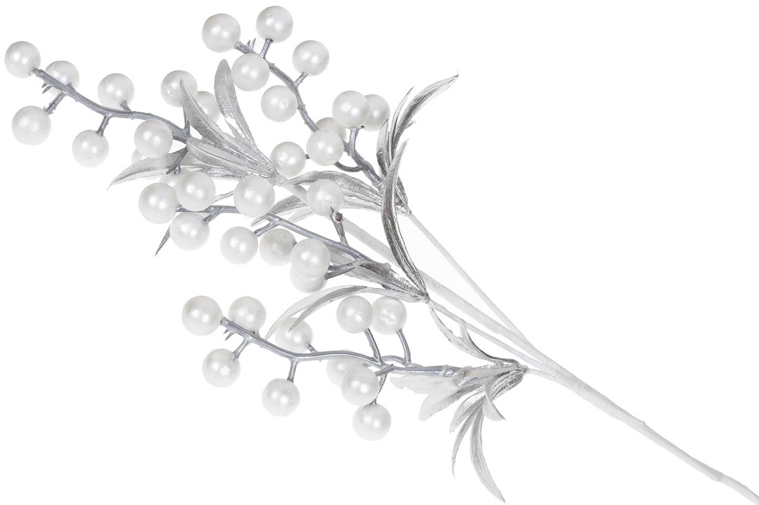 Декоративна гілка з ягодами 40см, колір - білий перламутр - 12 шт УПАКОВКА ТОВАР ВІД ВИРОБНИКА