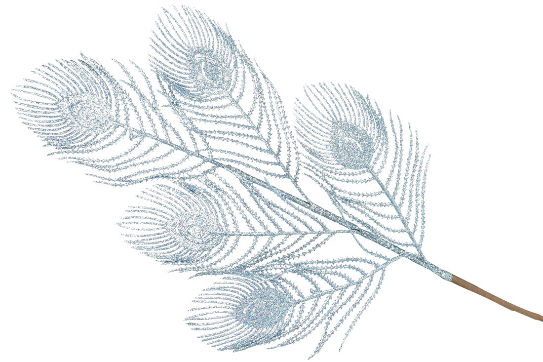 Декоративна гілка Перо Павича(5 шт) 69см, колір - ніжно-блакитний - 12 шт УПАКОВКА ТОВАР ВІД ВИРОБНИКА