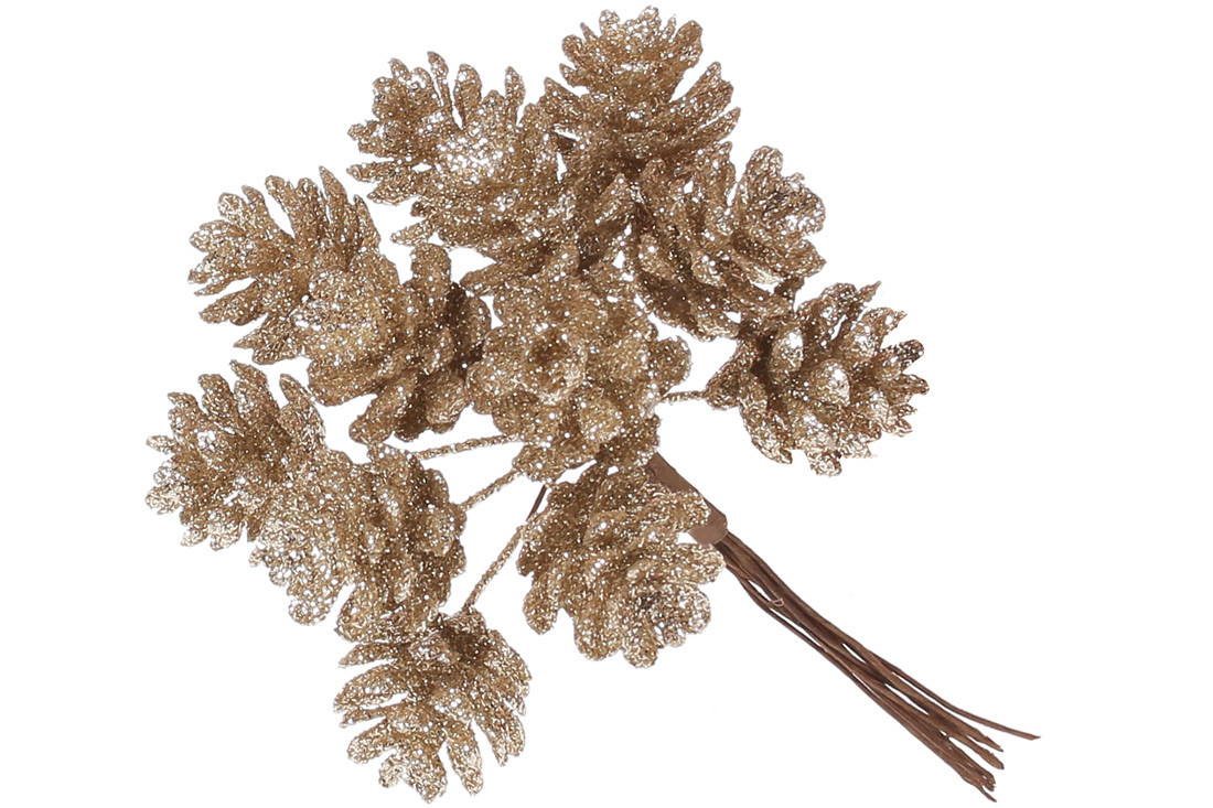 Декоративні міні-шишки 12шт в пучку, 12см, колір - шампань - 12 шт УПАКОВКА ТОВАР ВІД ВИРОБНИКА