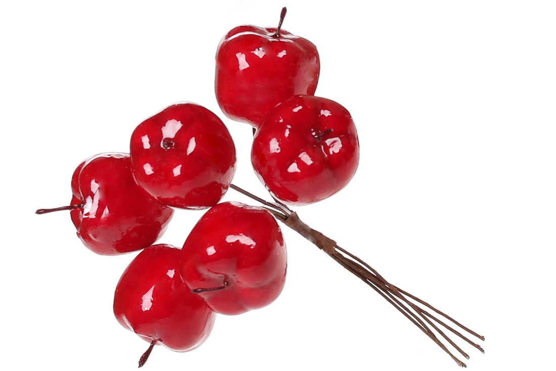 Декоративний букетик яблук 6шт, 12см, колір - червоний глянець - 12 шт УПАКОВКА ТОВАР ВІД ВИРОБНИКА