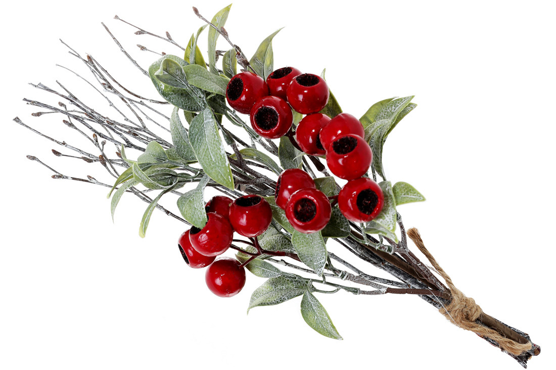 Пучок з гілочок, зеленого листя та червоних ягід, 35см - 12 шт УПАКОВКА ТОВАР ВІД ВИРОБНИКА
