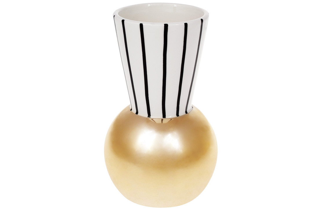 Ваза керамічна з графічним орнаментом та золотим покриттям, 19.5см, колір - білий з ТОВАР ВІД ВИРОБНИКА