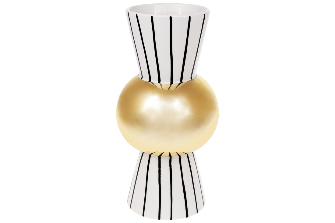 Ваза керамічна з графічним орнаментом та золотим покриттям, 29см, колір - білий з чорним ТОВАР ВІД ВИРОБНИКА