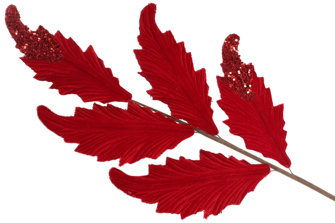 Декоративна гілка Оксамитове Листя 67см, колір - червоний ТОВАР ВІД ВИРОБНИКА
