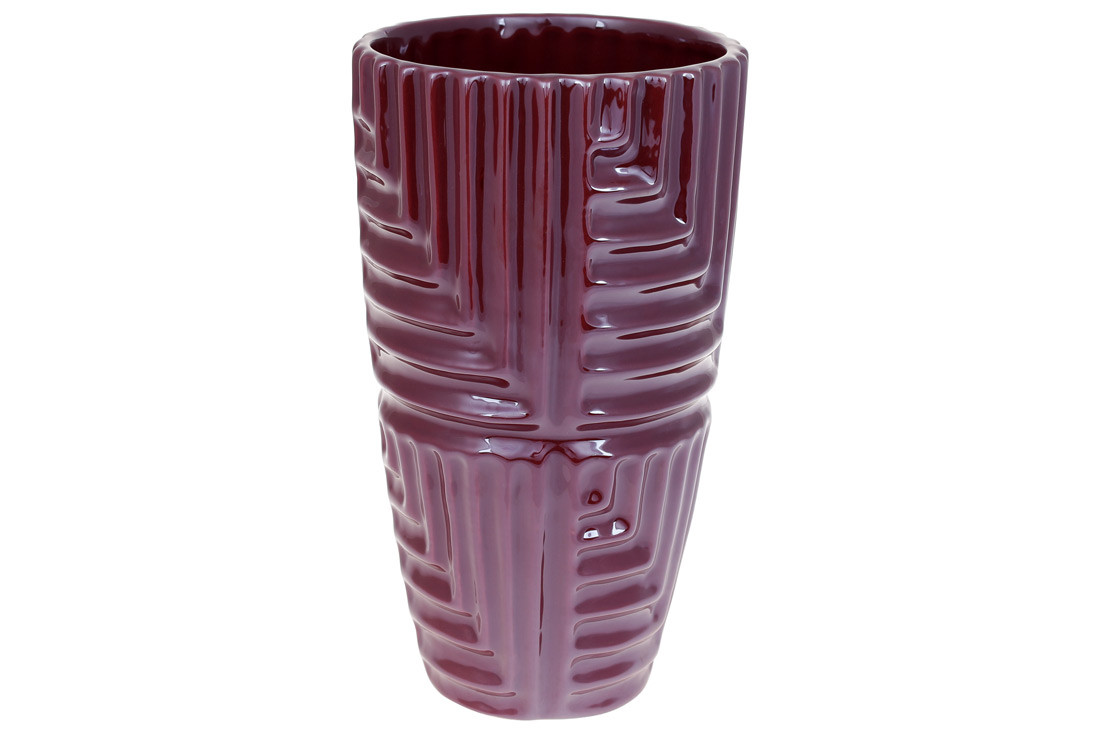 Ваза керамічна з об'ємним геометричним орнаментом, 22.5см, колір - бордо перламутр ТОВАР ВІД ВИРОБНИКА