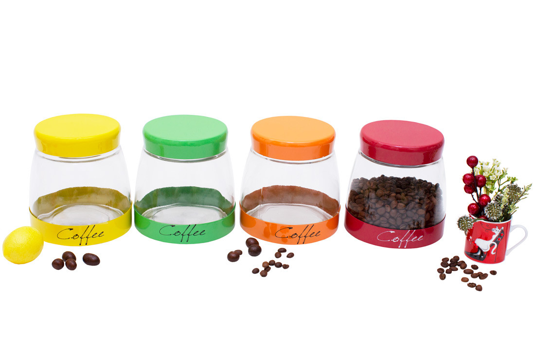 Банка з кришкою в асортименті кольорів COFFEE 1000мл, 4 дизайни ТОВАР ВІД ВИРОБНИКА Ціна дня!