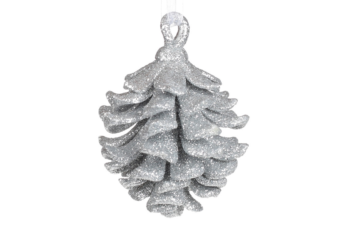 Ялинкова прикраса Шишка 8см, колір - срібло - 12 шт УПАКОВКА ТОВАР ВІД ВИРОБНИКА