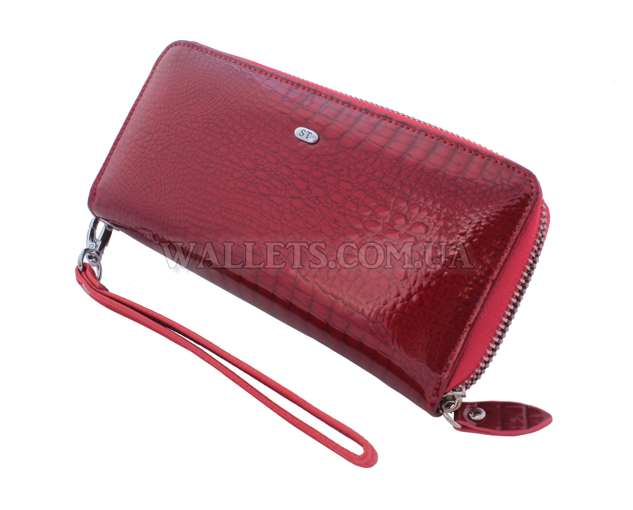 Жіночий шкіряний гаманець ST Leather Accessories на блискавці, червоний лак.