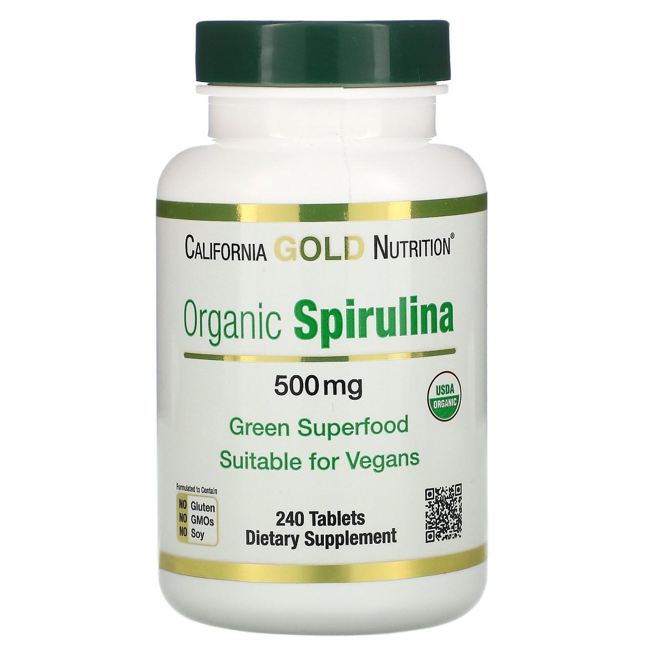 Органическая спирулина, 500 мг, 240 таблеток, California Gold Nutrition