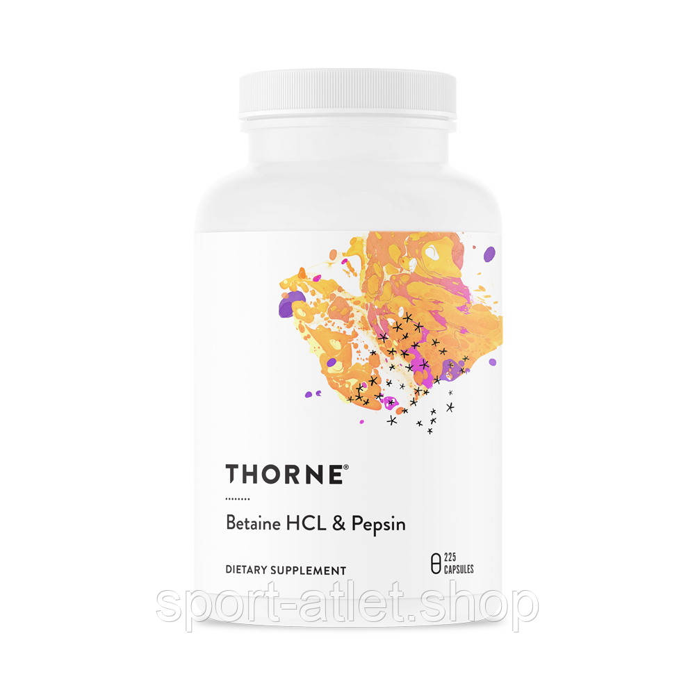 Натуральна добавка Thorne Betaine HCL & Pepsin, 225 капсул