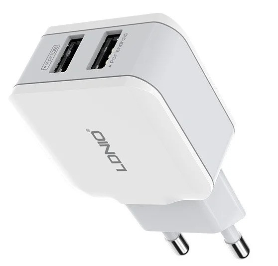 Адаптер мережевий Ldnio A2202, 2USB, 2.4 A, білий