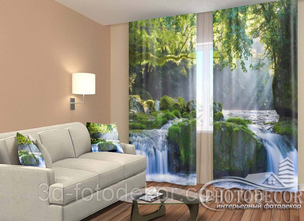 Фото Штори "Водоспад у тропіках" 2,5м*2,6м (2 полотна по 1,30м), тасьма, фото 1