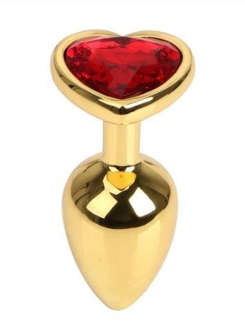 Анальна пробка Gold Metall Heart Red, 28 мм
