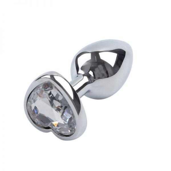 Анальна пробка металева Silver Metall Heart Diamond 2,8см