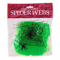 Декор на Хэллоуин паутина зеленая с паучками