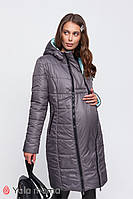 Длинное зимнее пальто для беременных KRISTIN OW-40.031 серое с мятой