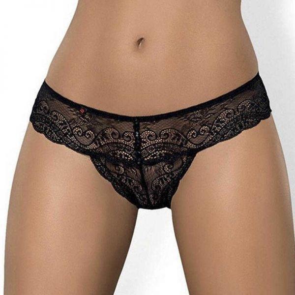 Трусики-стрінги мереживні чорні Obsessive Miamor L/XL, фото 1