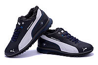Мужские зимние кожаные кроссовки Puma BMW MotorSport Blue Pearl, Кроссовки зимние синие, спортивные ботинки