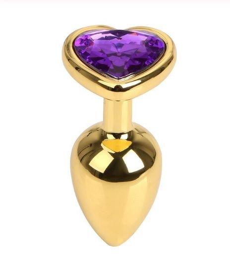 Анальний затор Gold Metall Heart Dark Violet, S, фото 1