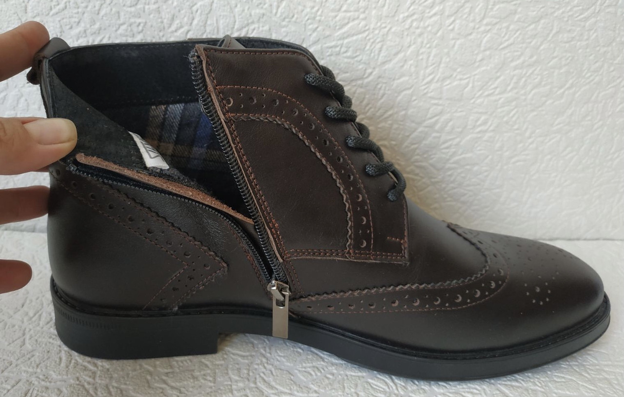 TODS! мужские зимние броги ботинки оксфорд коричневые на шнуровке натуральная кожа змейка - фото 3 - id-p1261636697