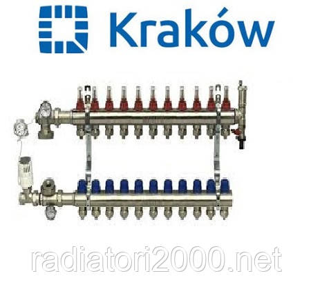 Колектор для теплої підлоги Krakow на десять контурів у зборі (Польща)