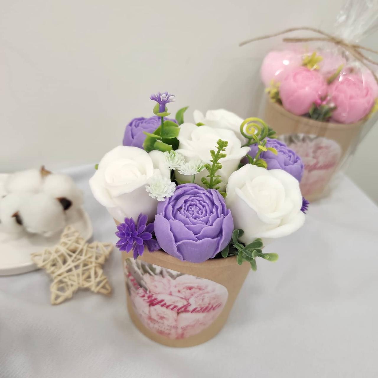 Мило ручної роботи "Букет троянд і півоній" у супнику, фото 1