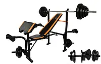 Скамья Для Жима WCG 0055 + Приставка Скотта +Штанга 60 кг + Гантели, Скамья со стойками в наборе штанга 60 кг