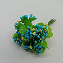 Тичинки з листям декоративні 25 мм букетик по 12 шт. блакитний