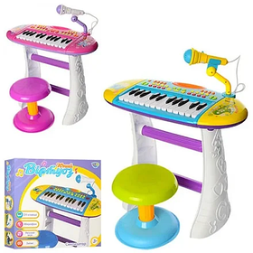 Дитячий Синтезатор BB383BD зі стільчиком 24 клавіші мікрофон муз світло на батарейках