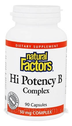 Комплекс вітамінів групи B, Hi Potency B Complex, Natural Factors, 90 капсул, фото 1