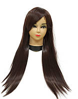 Парик женский темно-коричневый ровный с челкой волосы прямые длинный шоколадный каштановый (3752)
