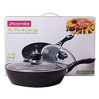 Сотейник 28см з литого алюмінію з керамічним покриттям "мармур" і кришкою KM-4253MR