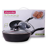 Сотейник 26см з литого алюмінію з керамічним покриттям "мармур" і кришкою KM-4257MR