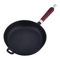 Сковорода чавунна 26.5 см з дерев'яною ручкою для індукції і газу для приготування їжі KM-4811V