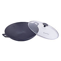 Сковорода чавунна Wok 30см зі скляною кришкою Kamille для індукції і газу KM-4814V