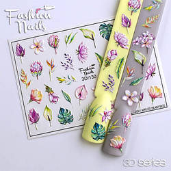 Слайдер-дизайн ЦВІТИ — Слайдери водні наклейки ЦВІТИ Fashion Nails — Об'ємний Слайдер дизайн 3D Квітка Листочок