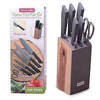 Набір ножів і Ніжиці 7 предметів з нержавіючої сталі на дерев'яній підставці KM-5044